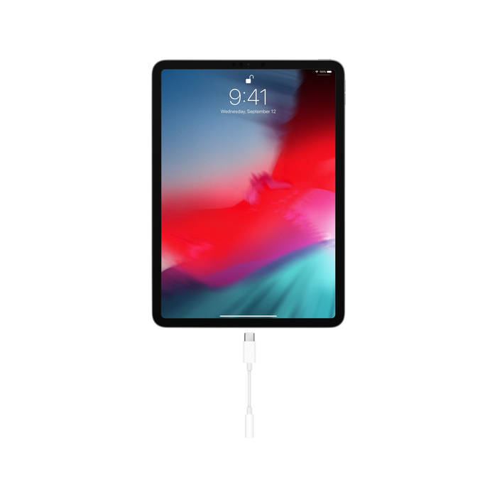 Apple USB-C to 3.5mm Headphone Jack Adapter - connected to iPad