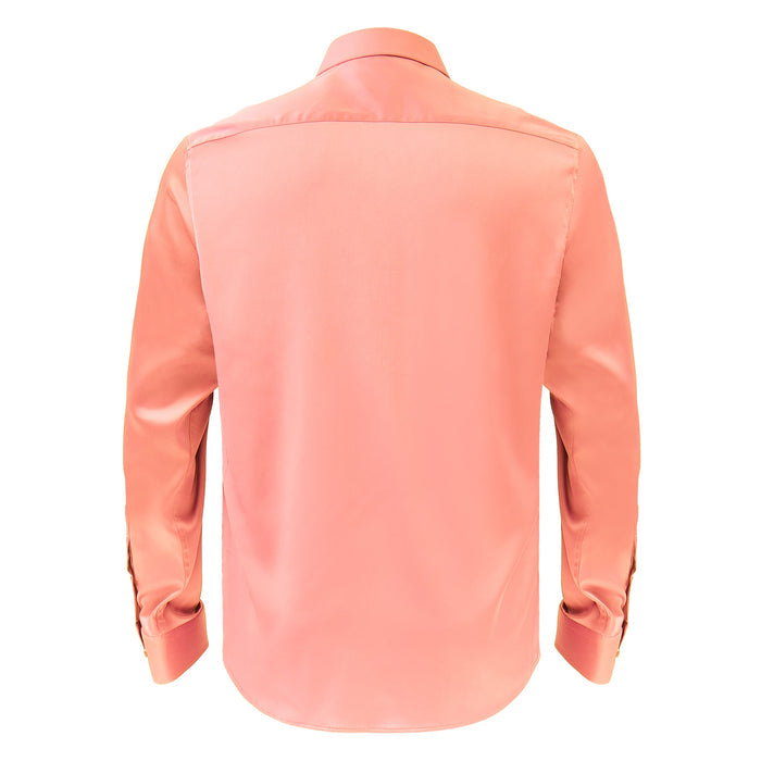 Barocco Luxe Satin Stretch Shirt PEACH - Dudes Boutique