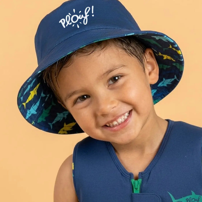 Bob réversible anti-UV pour enfant : Mégalodon Plouf