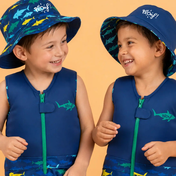 Bob réversible anti-UV pour enfant : Mégalodon Plouf