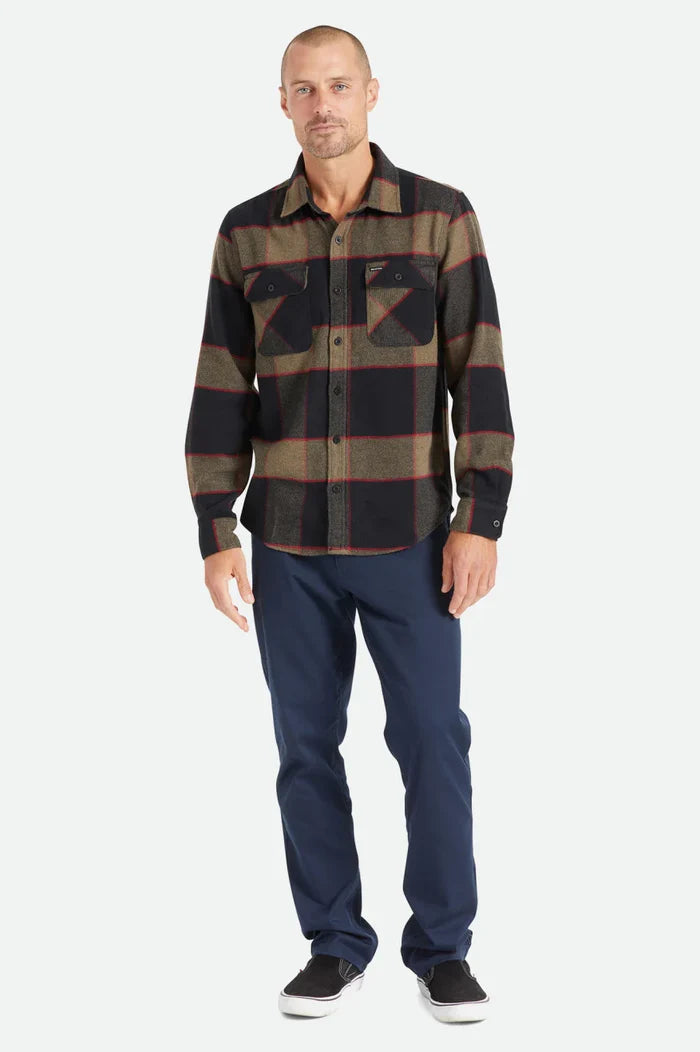 Brixton Bowery Heather Grey Charcoal L/s Flannel Shirt