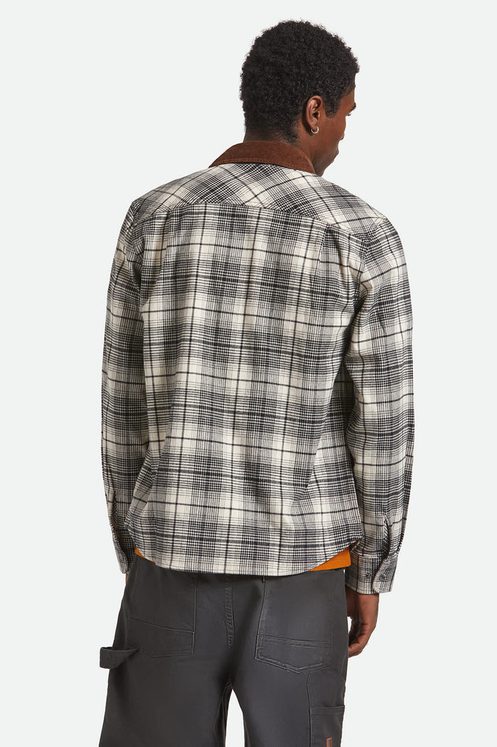 Brixton Builders Bowery Performance Off White Black L/s Flannel Shirt