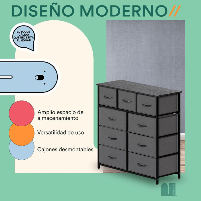 Cajonera. Comoda con 9 Cajones de Tela. Chifonier Sakai