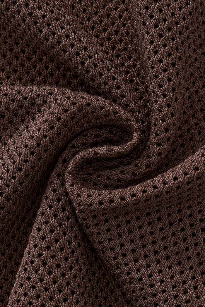 Contrast Trim Mesh Knit Button-Up COFFEE