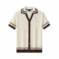 Contrast Trim Mesh Knit Button-Up IVORY