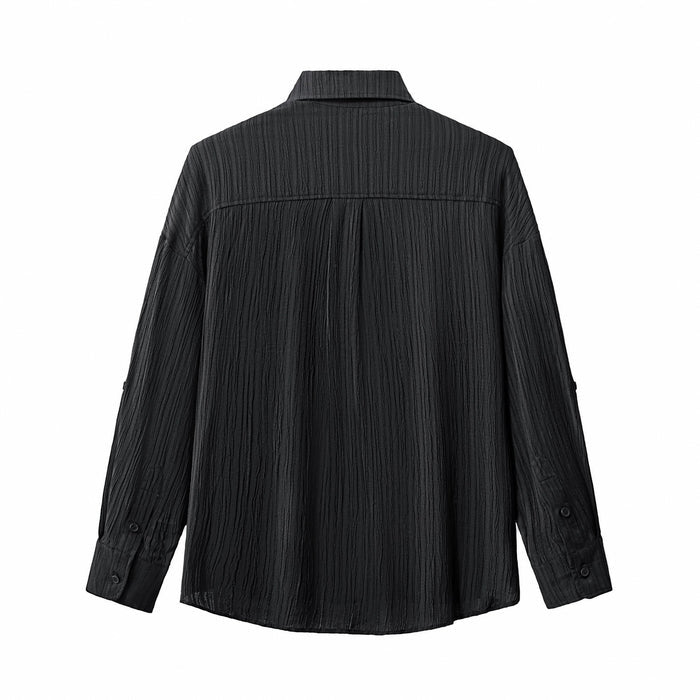 Crinkle Texture Shirt & Pant Set BLACK