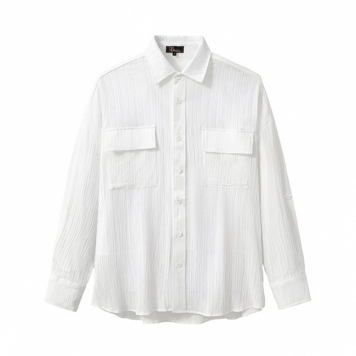 Crinkle Texture Shirt & Pant Set WHITE