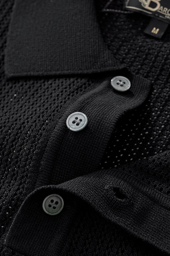 EdgeTrim Mesh Knit Polo BLACK