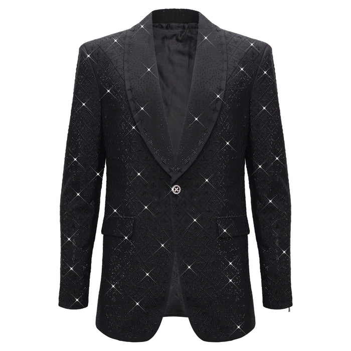 Elegant Black Blazer with Sparkling Embellishments BLACK/BLACK - Dudes Boutique