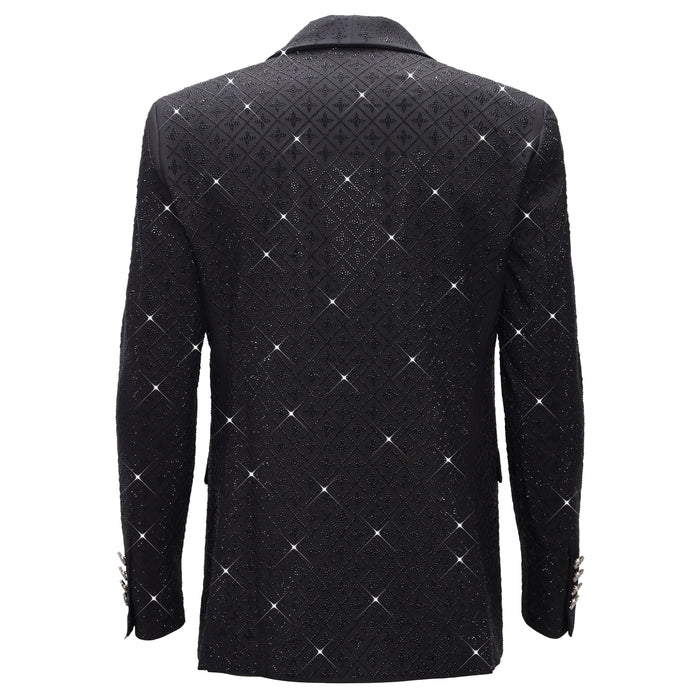 Elegant Black Blazer with Sparkling Embellishments BLACK/BLACK - Dudes Boutique