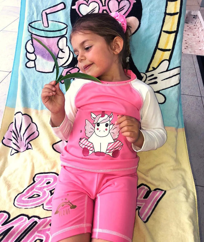 Plouf Ensemble T-shirt Anti-Uv et Short Anti-UV fille : Licorne
