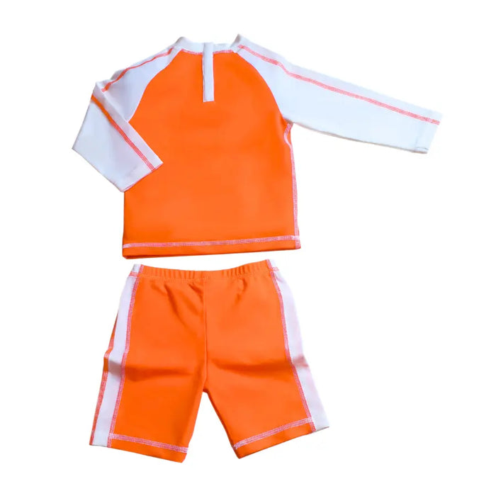 Plouf Ensemble T-shirt Anti-Uv et Short Anti-UV fille : Sunny Orange Fluo