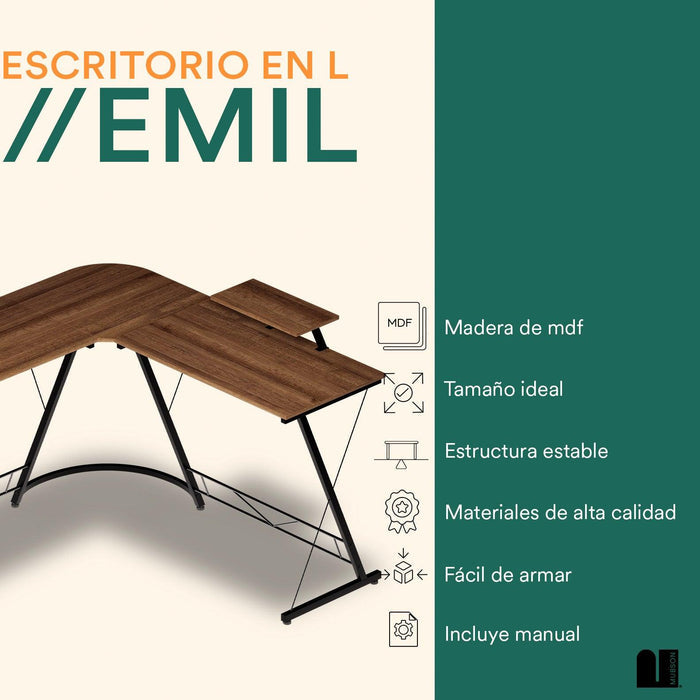 Escritorio para Computadora con Base para Monitor. Escritorio en L Emil