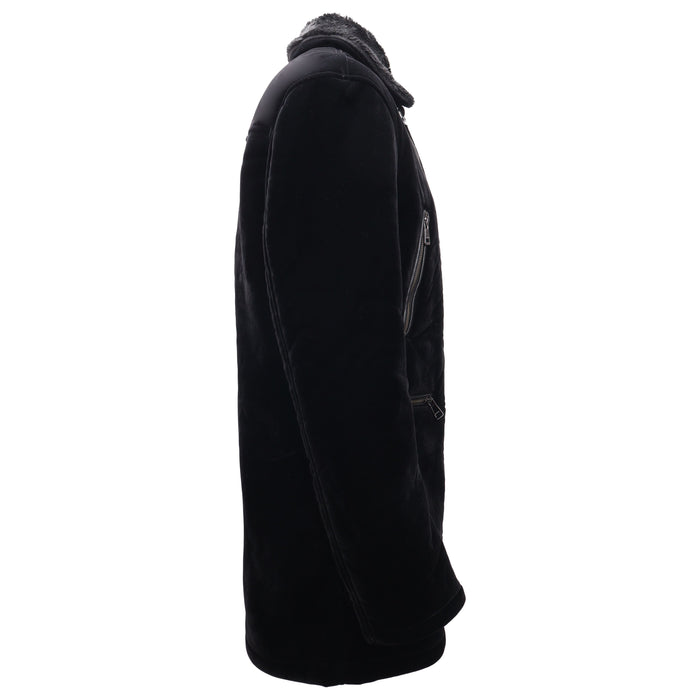 Faux Fur Collar Velvet Jacket BLACK