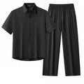 Flow Set – Textured Short Sleeve Shirt & Pant BLACK