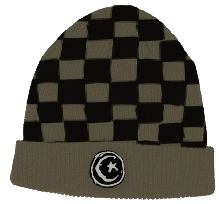 Foundation Star & Moon Olive Checkered Beanie