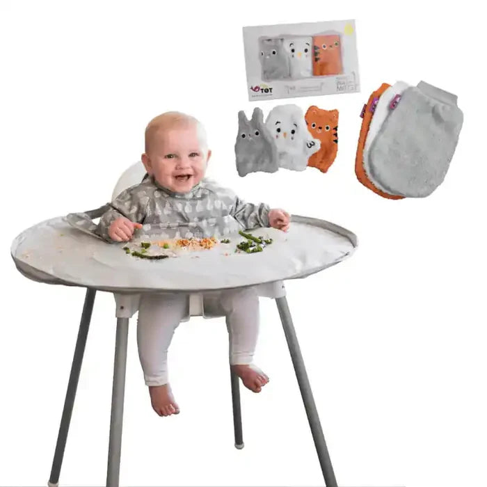 Gants de toilette en bambou et Kit Bavoir et Plateau