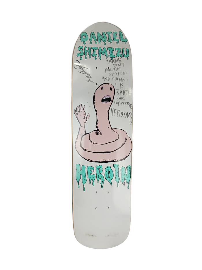 Heroin Daniel Shimizu Autographed Worm With Hand White Pink Turquoise Size 8.25" Vintage NOS Autographed DeckDeck
