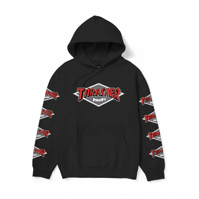 Huf X Thrasher Logo Black Hooded Sweatshirt