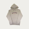 Beige hoodie with 'HYER' logo on a white background