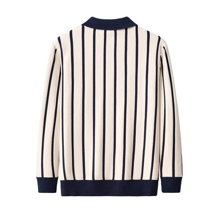 Imperial Stripe Knit Polo LS IVORY