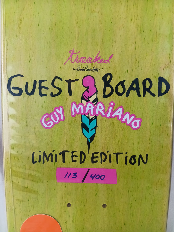 Krooked Guy Mariano Guest Board Orange Multi Color Size 7.625" Vintage NOS Deck