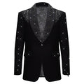 Luxurious Black Blazer with Elegant Rhinestone Emb BLACK - Dudes Boutique