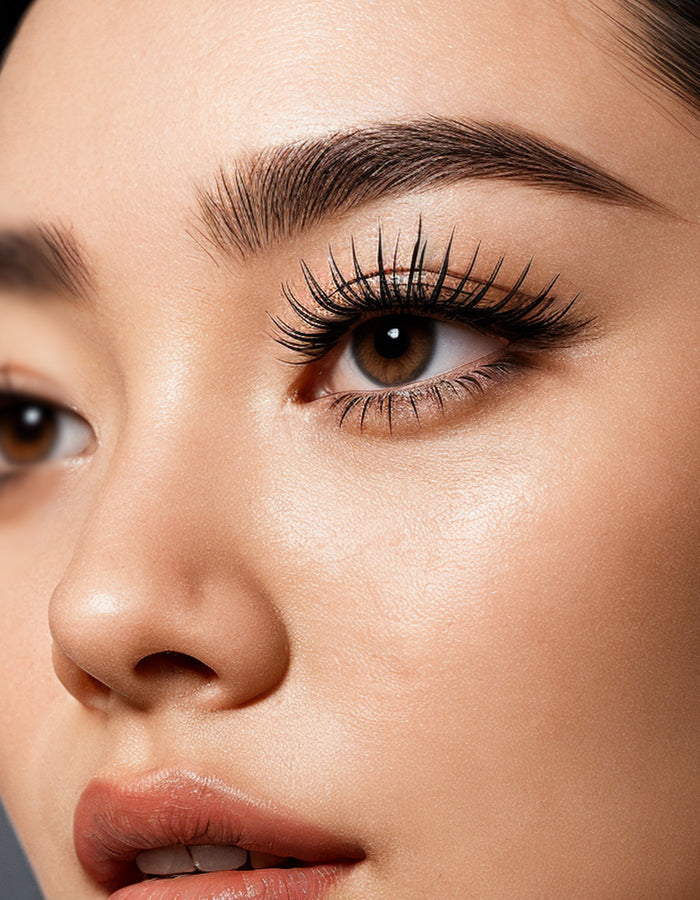 Close-up of a woman's defined, full-looking brow. MD® Brow Conditioner is paraben-free and dermatologist-tested.