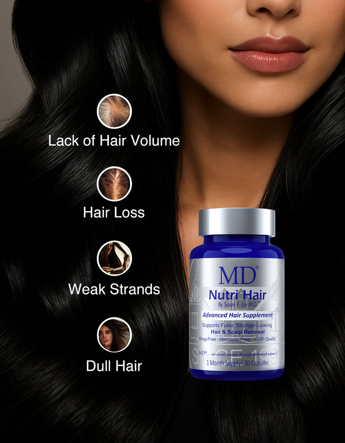 MD® Nutri Hair by MD HAIR™ — a drug-free daily supplement that supports the appearance of fuller, denser-looking hair