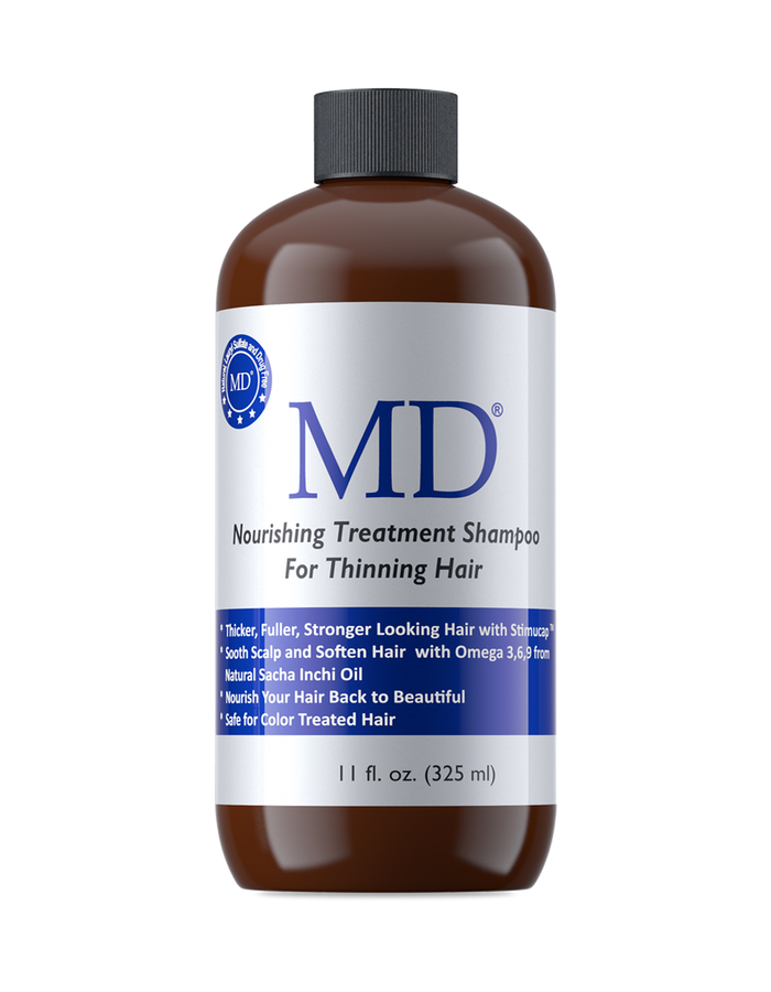 Front view of MD® Revitalizing Treatment Shampoo bottle – sulfate-free cleanser for fine or thinning-looking hair and scalp care – part of the MD Hair system