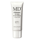 MD Ultimate Tinted Mineral Sunblock SPF 50 tube provides medical-grade broad-spectrum UVA/UVB protection and a non-greasy matte finish.