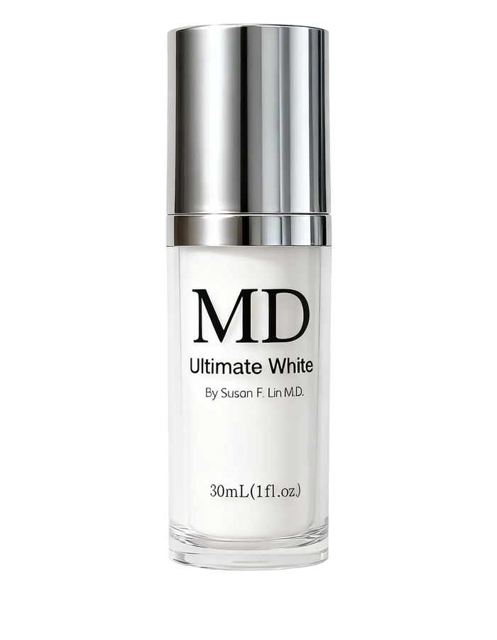 MD Ultimate White Serum – skin-brightening treatment with glutathione and peptides to reduce dark spots and promote radiant, even skin tone