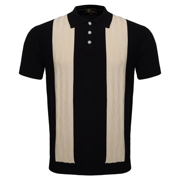 Men's Retro-Inspired Knit Polo Shirt BLACK/WHITE
