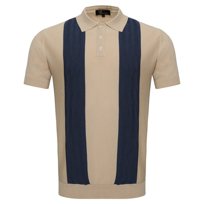 Men's Retro-Inspired Knit Polo Shirt IVORY/NAVY