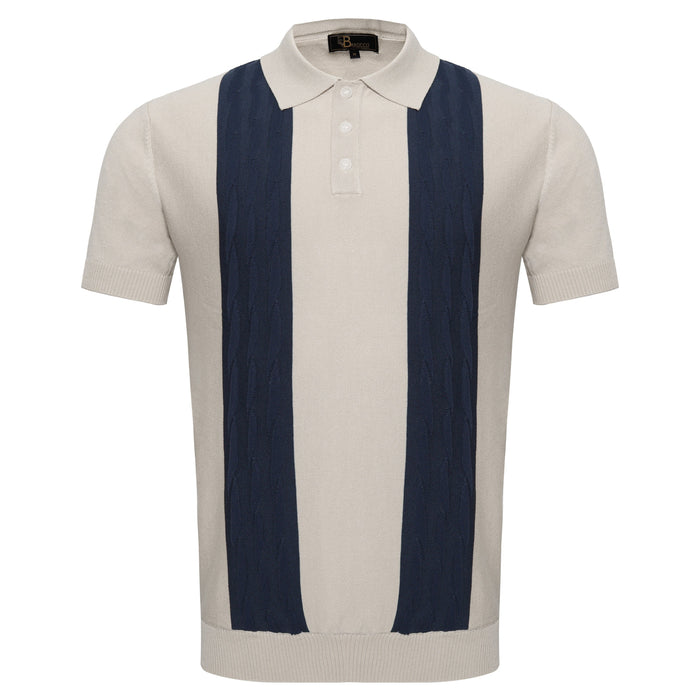 Men's Retro-Inspired Knit Polo Shirt WHITE/NAVY