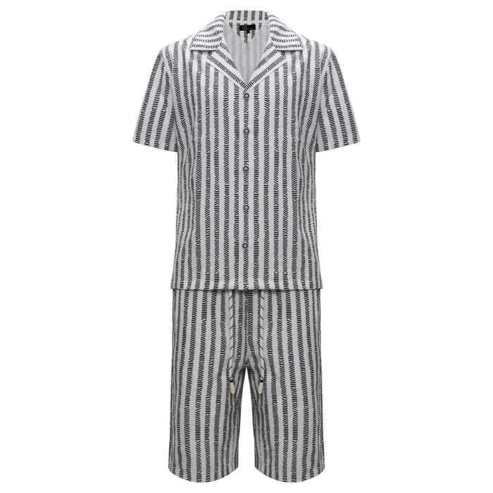 Men’s Striped Button-Up Shirt & Shorts Set WHITE/BLACK - Dudes Boutique