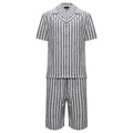 Men’s Striped Button-Up Shirt & Shorts Set WHITE/BLACK - Dudes Boutique