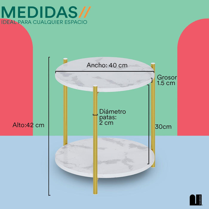 Mesa Auxiliar con Doble Repisa. Mesa Lateral Blanca Triana