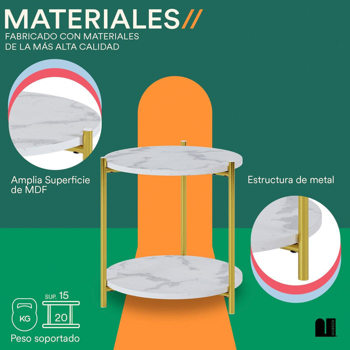 Mesa Auxiliar con Doble Repisa. Mesa Lateral Blanca Triana