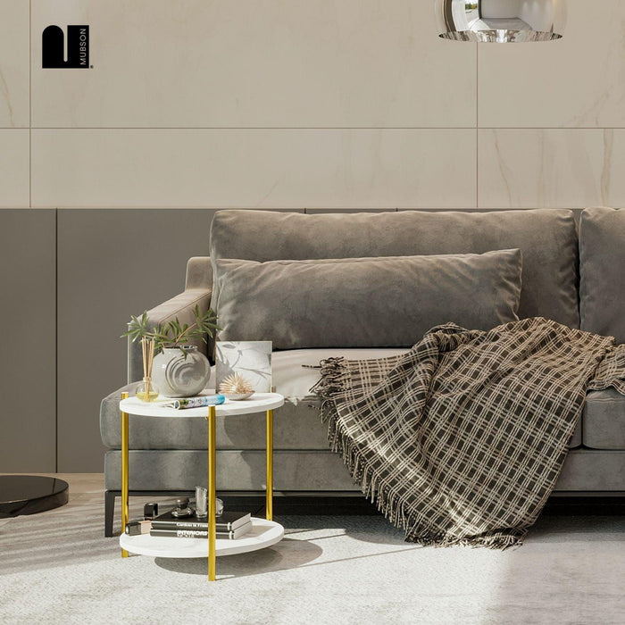 Mesa Auxiliar con Doble Repisa. Mesa Lateral Blanca Triana