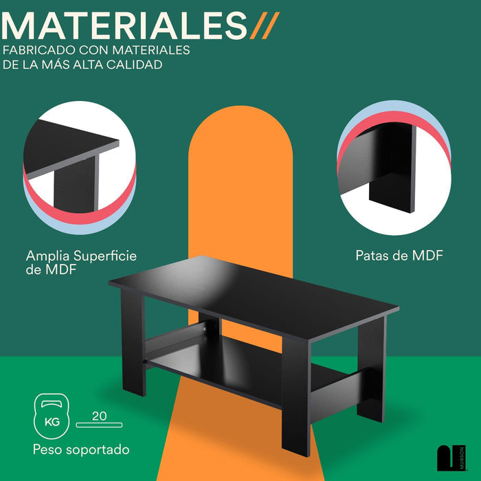 Mesa de Centro con Doble Repisa. Mesa de Centro para Sala Erin