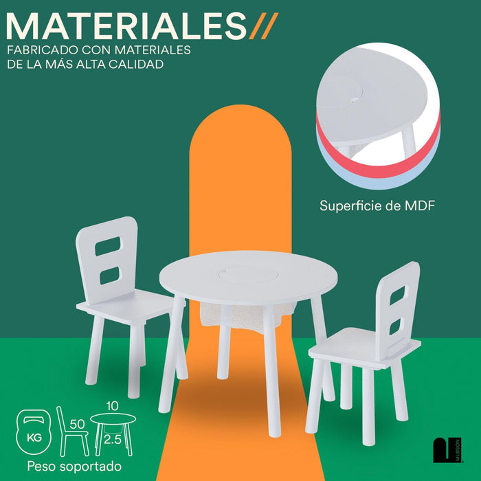 Mesa para Niños. Mesa Infantil con 2 Sillas Kami
