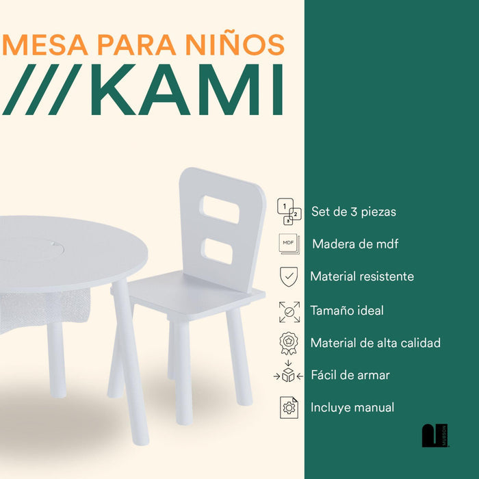 Mesa para Niños. Mesa Infantil con 2 Sillas Kami