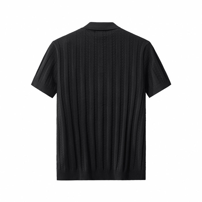 MetroLine Button Knit Polo BLACK