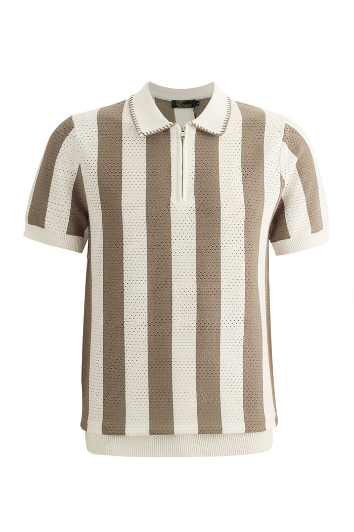 Monaco Zip Polo with Bold Stripe Knit WHITE/MULTI