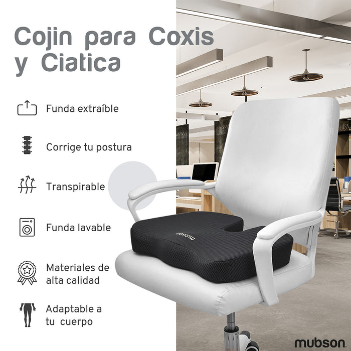 Mubson Cojin para Coxis y Ciatica de Gel para Silla de Oficina o Gamer. Reduce Dolores de Espalda. Cojin Ortopedico