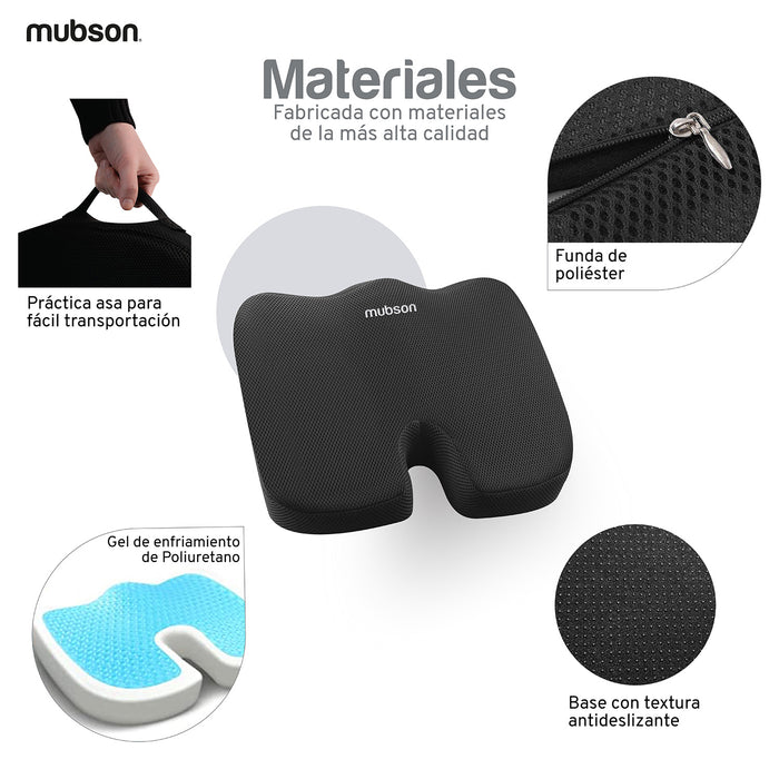 Mubson Cojin para Coxis y Ciatica de Gel para Silla de Oficina o Gamer. Reduce Dolores de Espalda. Cojin Ortopedico