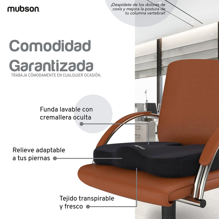 Mubson Cojin para Coxis y Ciatica de Gel para Silla de Oficina o Gamer. Reduce Dolores de Espalda. Cojin Ortopedico