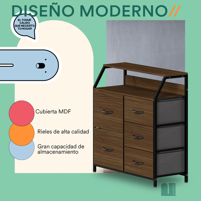 Mubson Comoda con 5 Cajones y doble Repisa. Cajonera Osan
