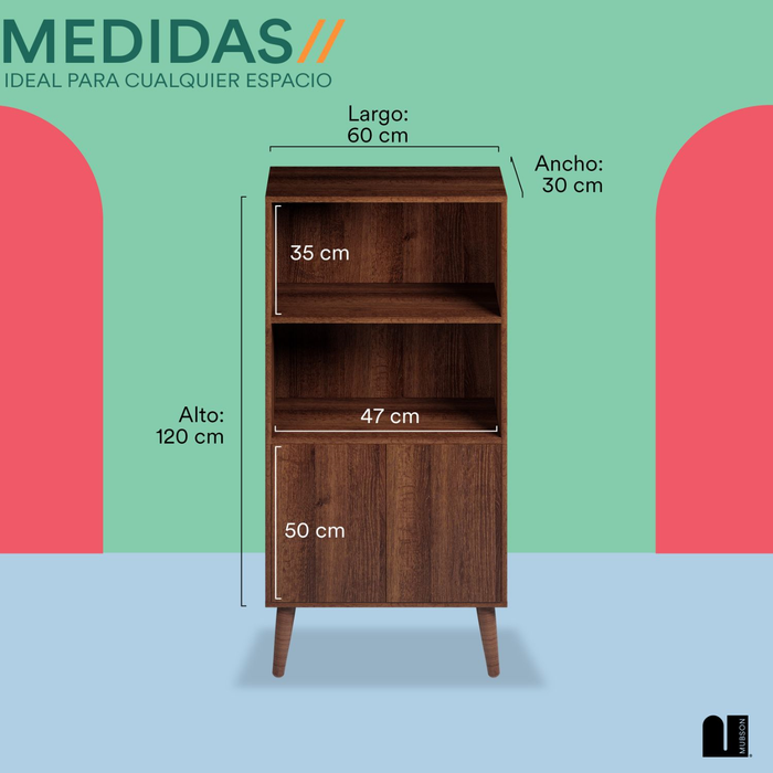 Mubson Librero con 3 Repisas y Puertas. Estante Lugo